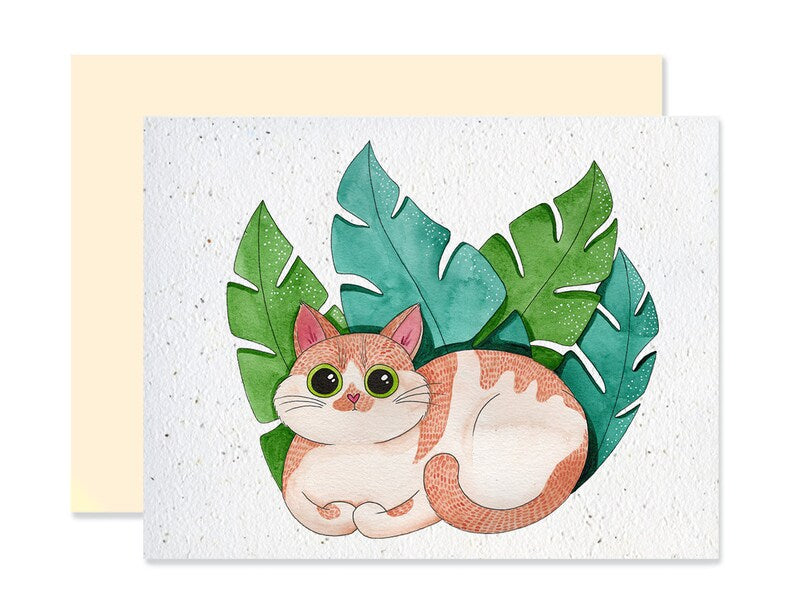 EMM0031 - Carte à planter / Plantable greeting card - Chat et plante2