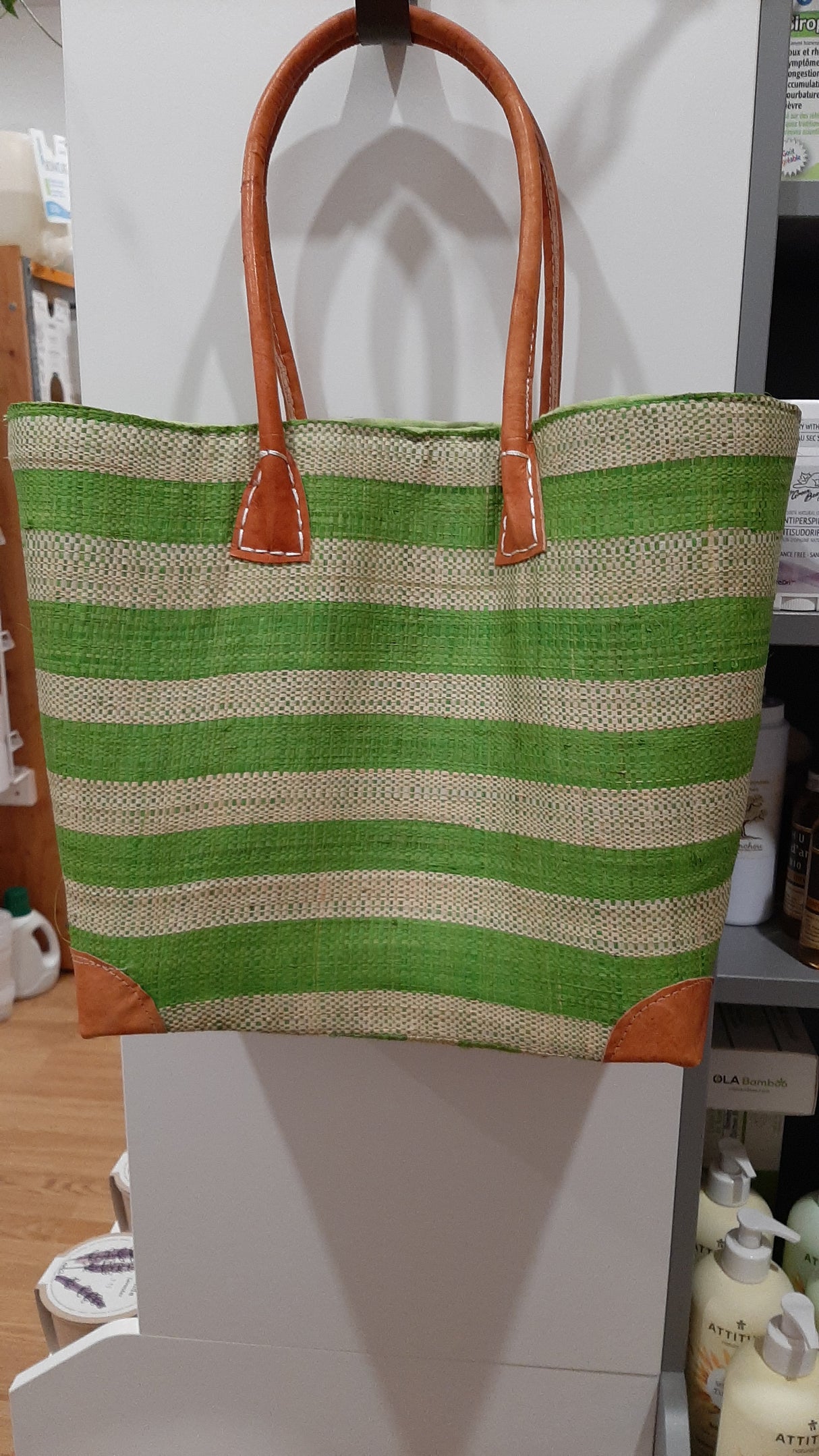 PAN0062 - Sailor basket - Medium - lime green and beige 