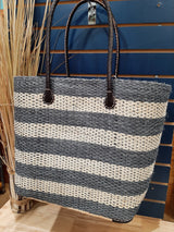 PAN0006 - Sac-panier sisal bleu et beige