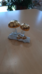 MUS0044 - Duo of crystal mushrooms, covered with 24 kt gold