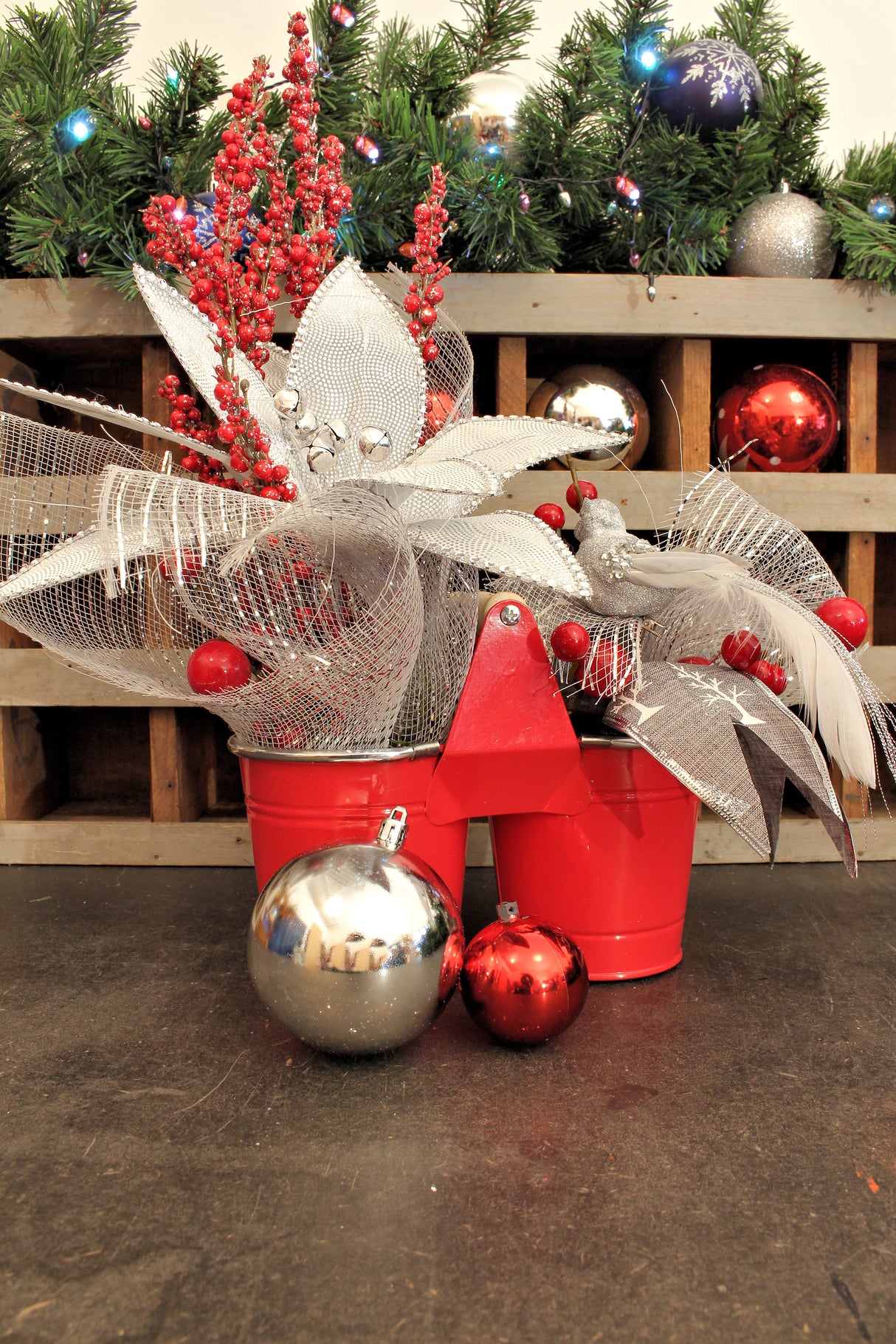 DÉCO-N - Panier de Noël double rouge