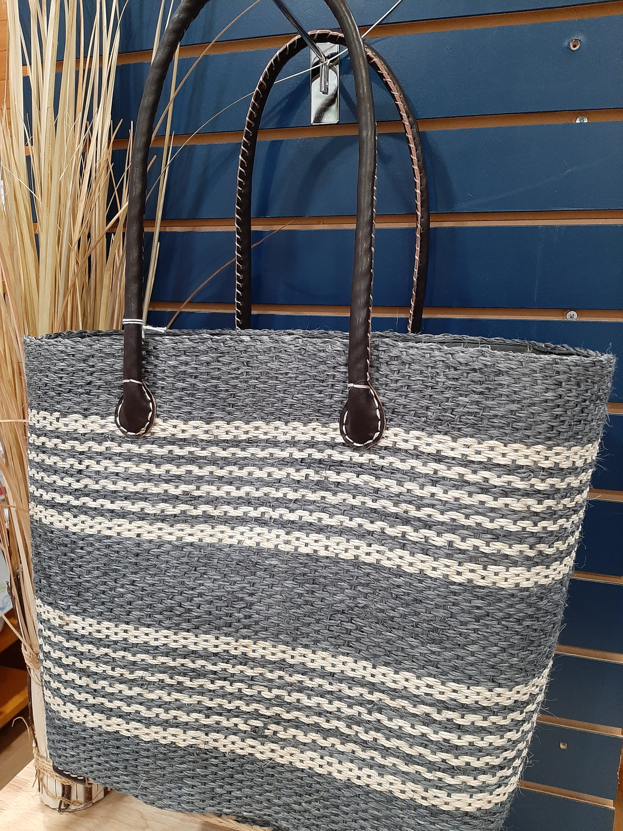 PAN0006 - Sac-panier sisal bleu et beige