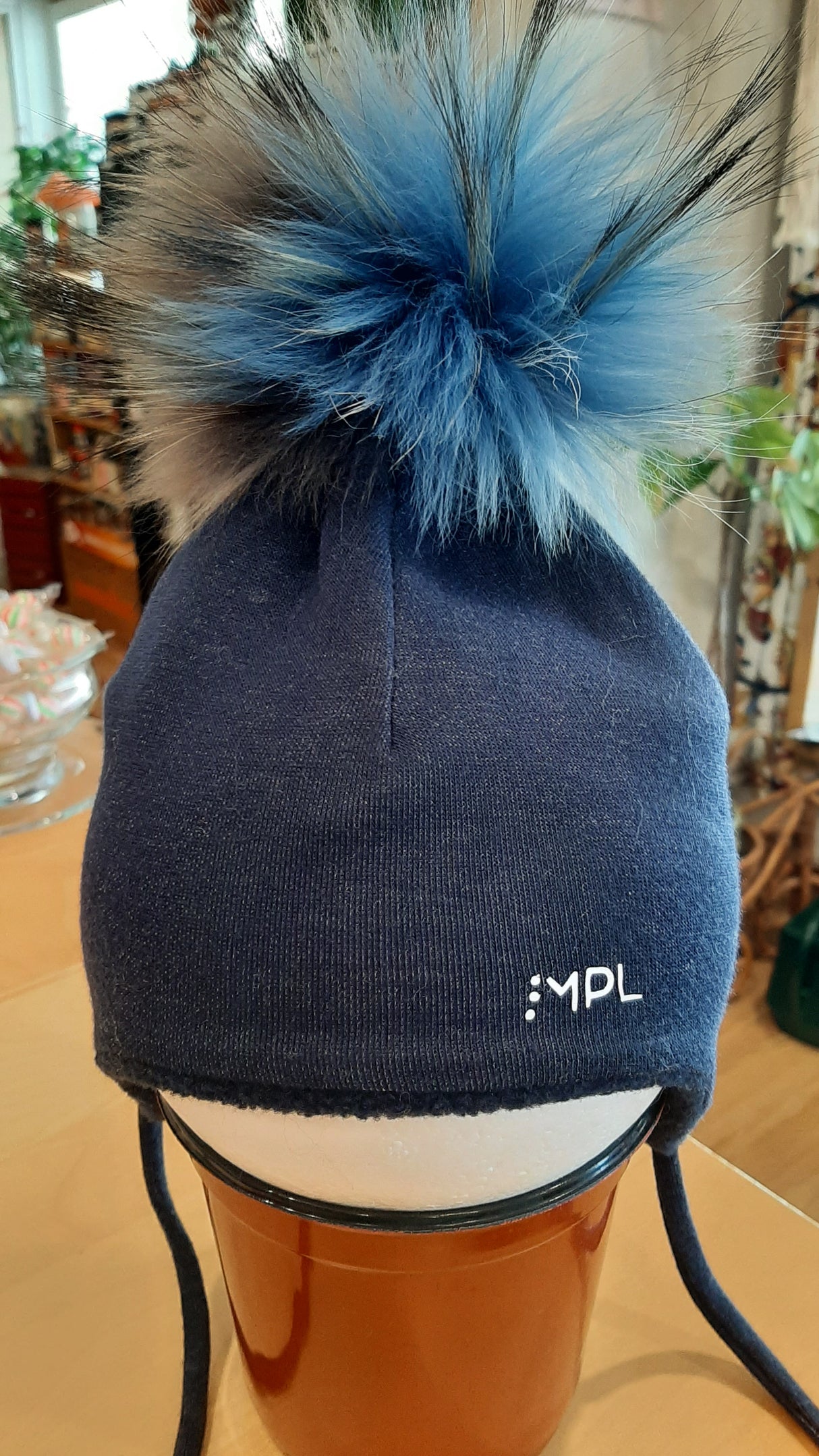 MPL0038 - Tuque à cordons pour enfant - unie, bleue