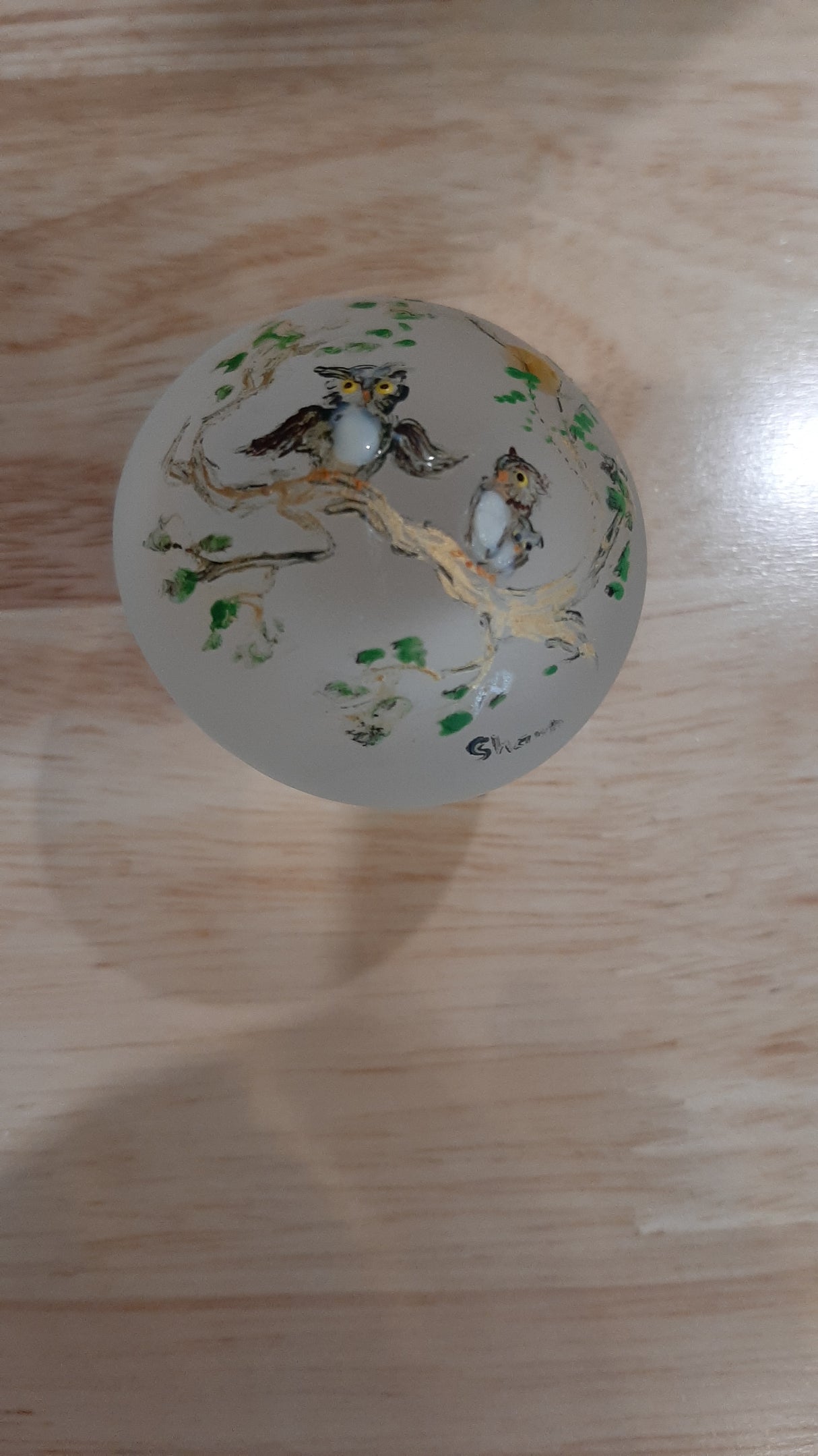 MUS0092 - Glass mushroom with painted owls