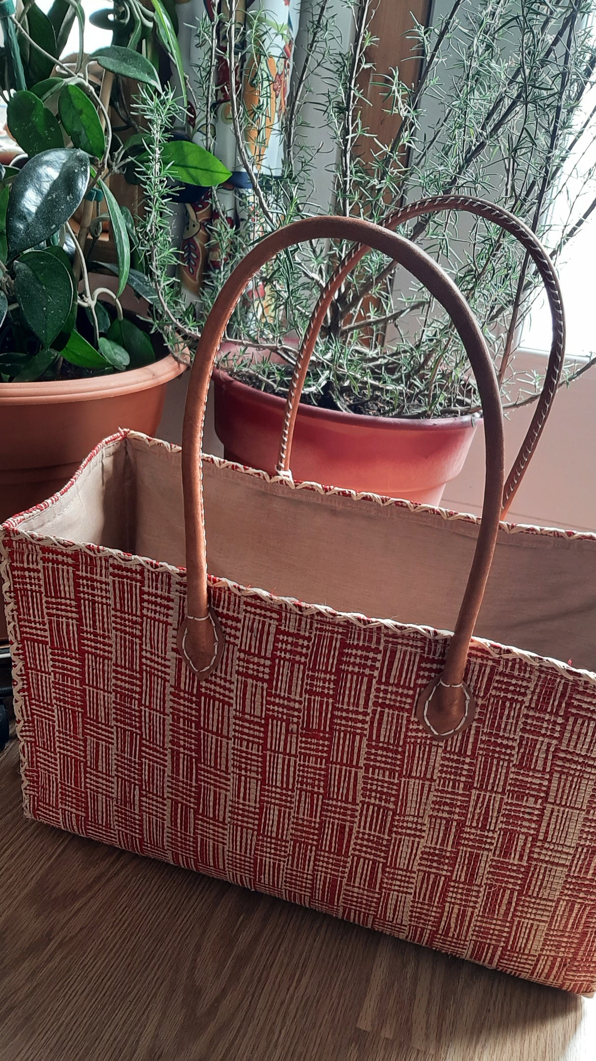 PAN0049 - Sac-panier Sévilla beige et rouge - Moyen